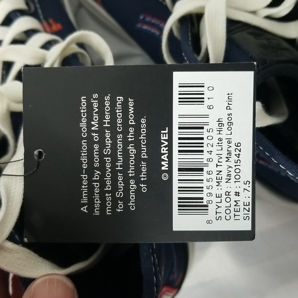 TOMS X MARVEL NAVY TRAVEL LITE HIGH TOP SNEAKER SIZE 7.5 MENS - Picture 7 of 9